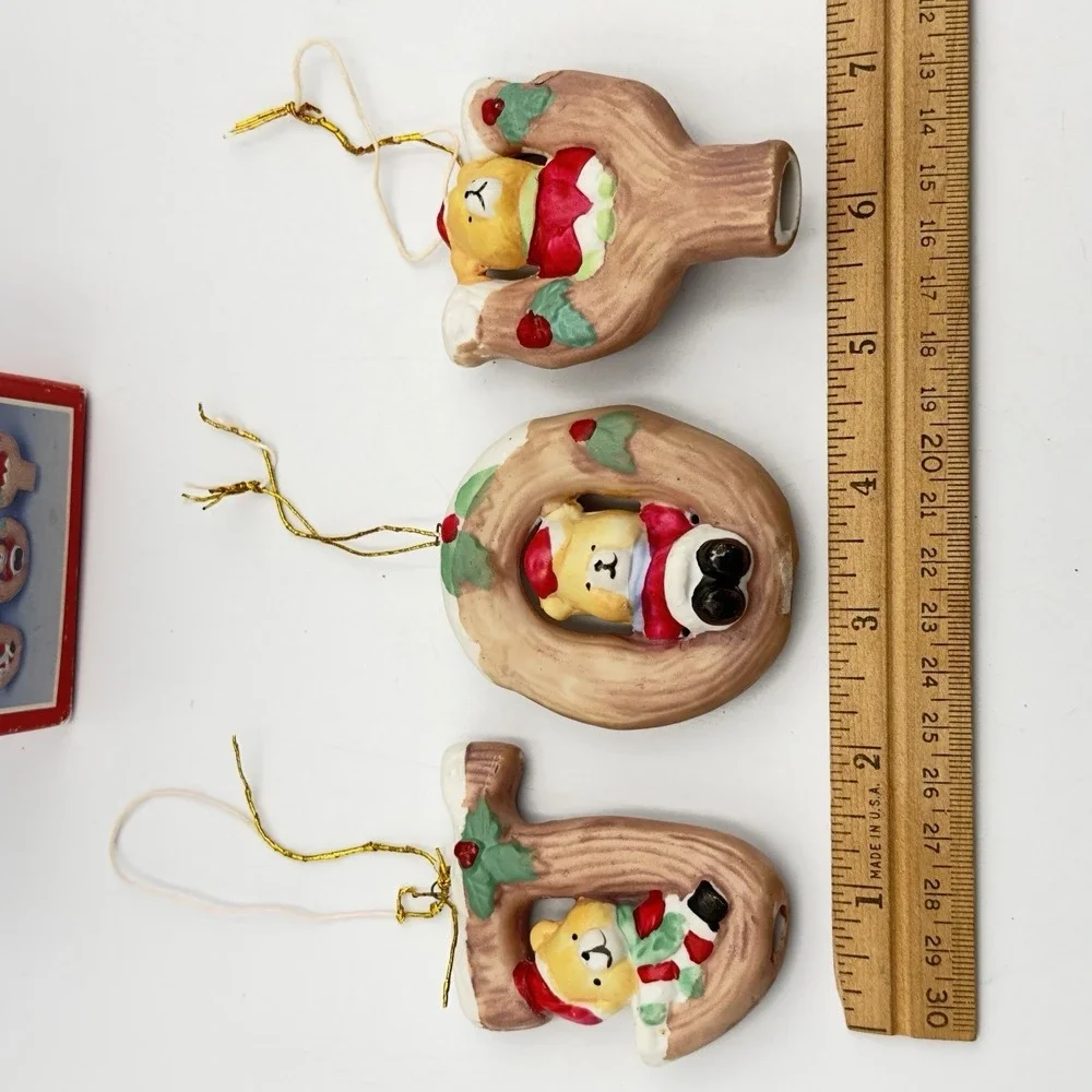 Vtg JOY Bear Christmas Around‎ The World Holiday Set Of 3 Ornaments Box 54-153